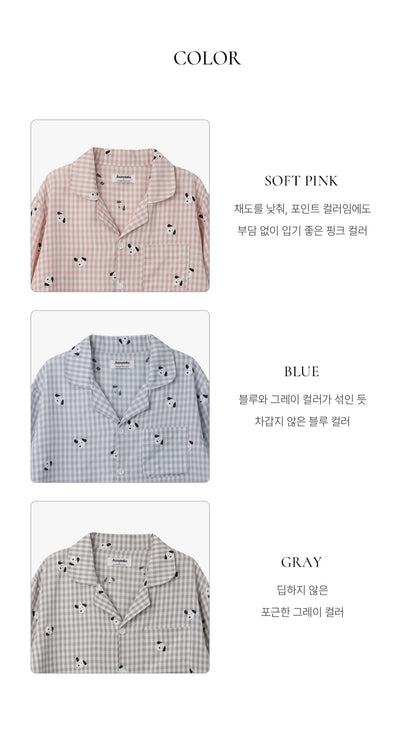Juuneedu Puppy Gingham Check Long Sleeves Pajamas (3色) 長袖睡衣