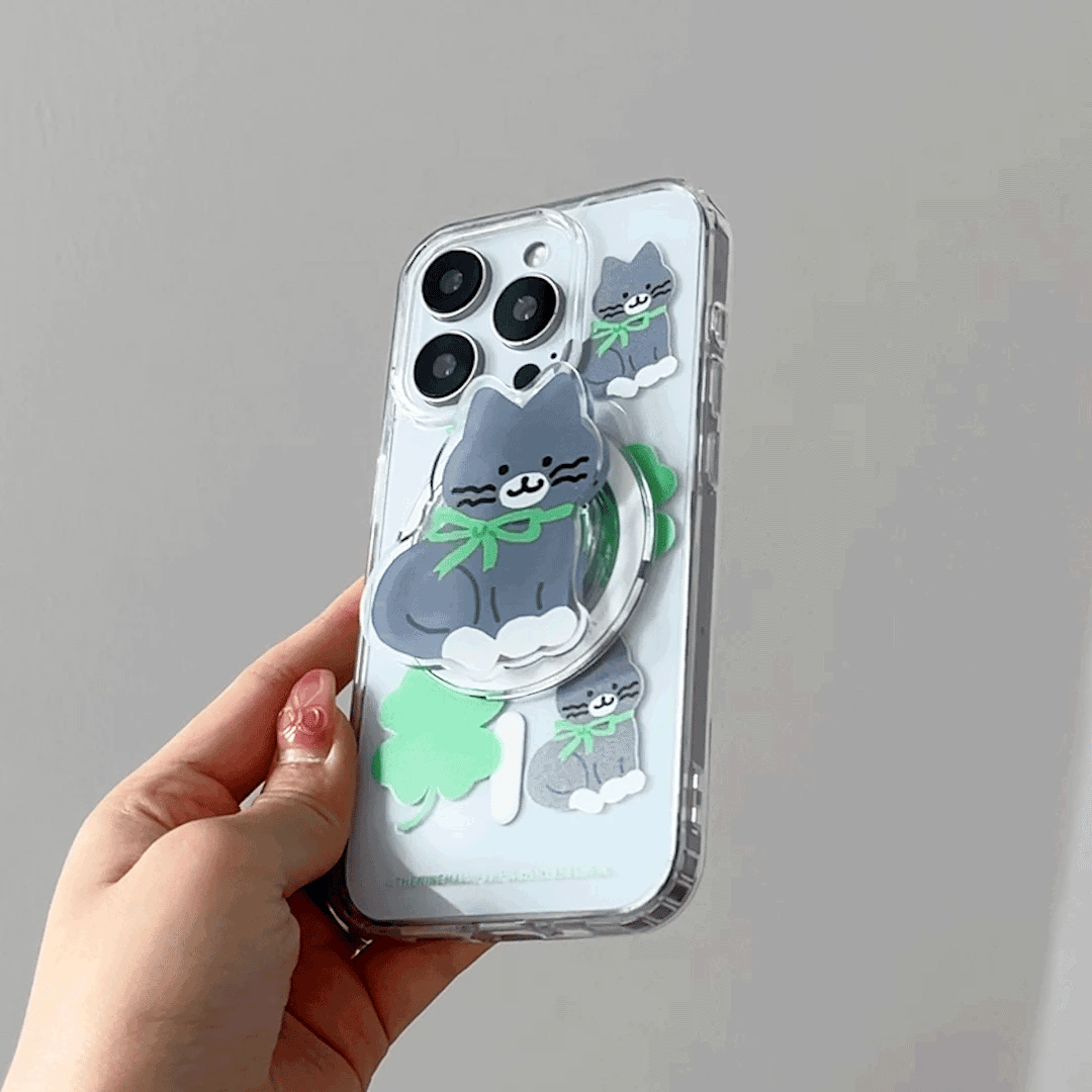 【Set】Clover Hey Cat Pattern (Magsafe Jelly Hard) + Magsafe Tok