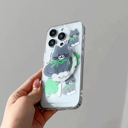 【Set】Clover Hey Cat Pattern (Magsafe Jelly Hard) + Magsafe Tok