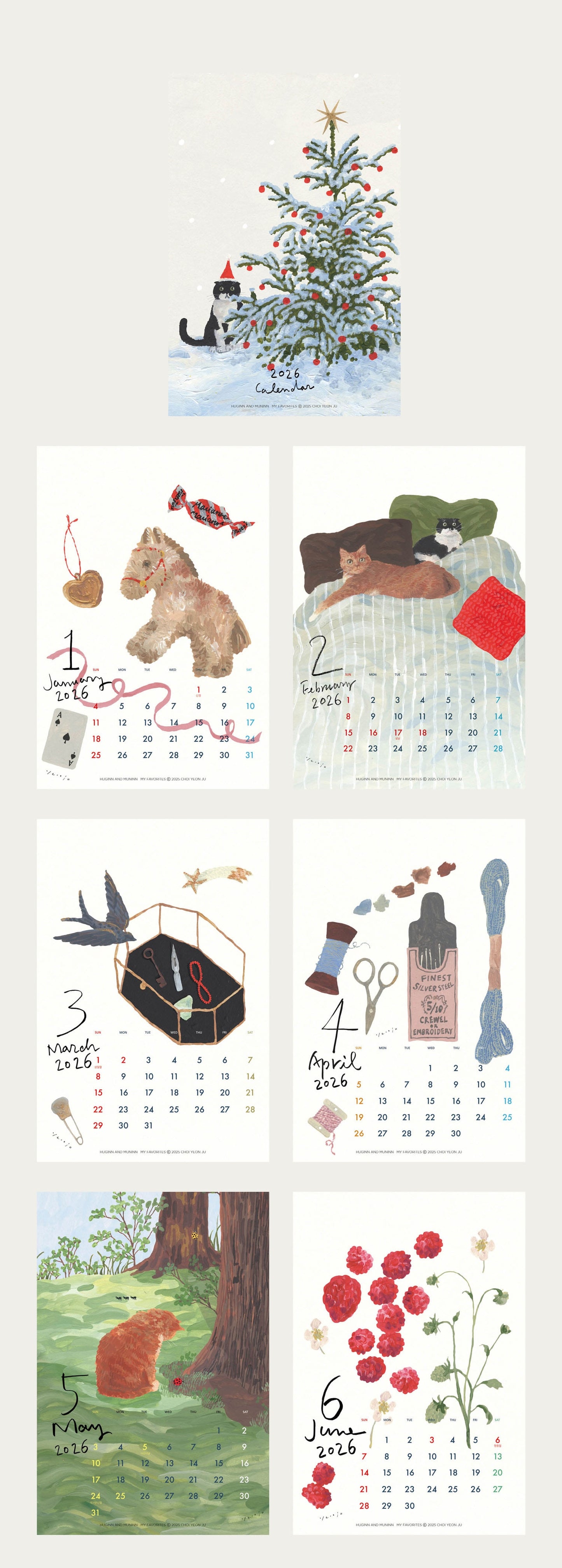 Huginn and Muninn My Favourite 2026 Wall Calendar+Wood Bar (2 size)