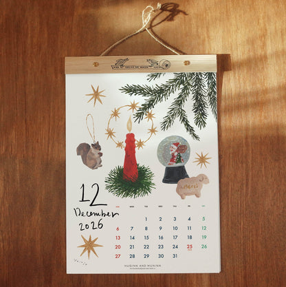 Huginn and Muninn My Favourite 2026 Wall Calendar+Wood Bar (2 size)