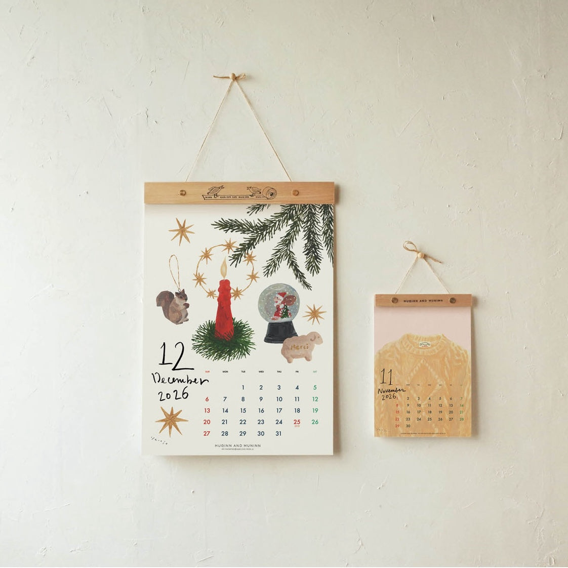 Huginn and Muninn My Favourite 2026 Wall Calendar+Wood Bar (2 size)