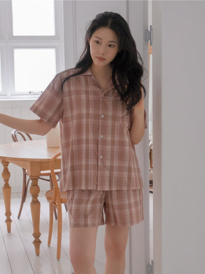 Juuneedu Harmony Tartan Check Short Sleeves Pajamas Set (3色) 短袖睡衣套裝