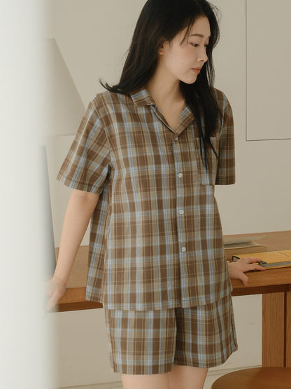 Juuneedu Harmony Tartan Check Short Sleeves Pajamas Set (3色) 短袖睡衣套裝