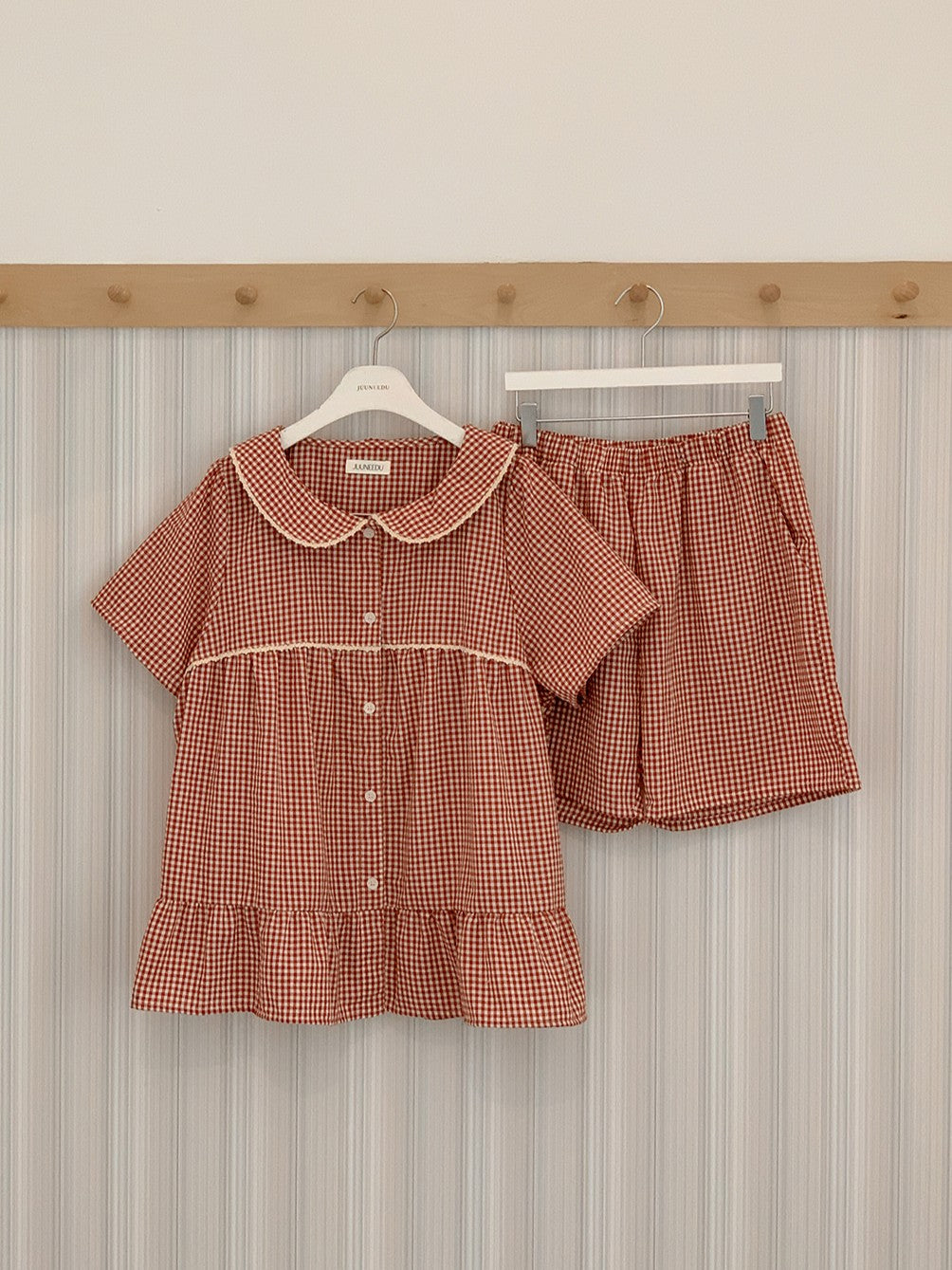 【買2套減$20💞】Juuneedu Sio Gingham Check Couple Short Sleeves Pajamas Set (3色) 短袖睡衣套裝