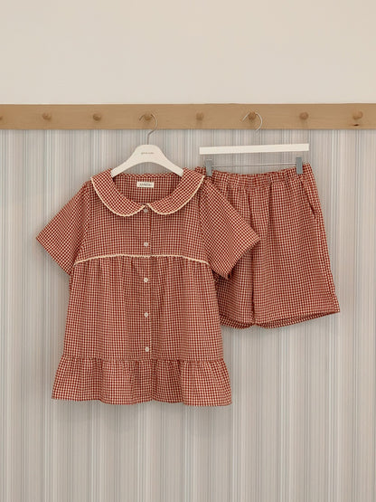 【買2套減$20💞】Juuneedu Sio Gingham Check Couple Short Sleeves Pajamas Set (3色) 短袖睡衣套裝