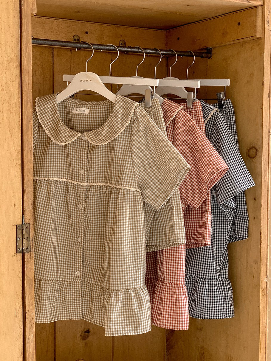 【買2套減$20💞】Juuneedu Sio Gingham Check Couple Short Sleeves Pajamas Set (3色) 短袖睡衣套裝