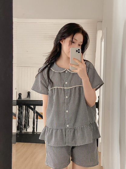 【買2套減$20💞】Juuneedu Sio Gingham Check Couple Short Sleeves Pajamas Set (3色) 短袖睡衣套裝