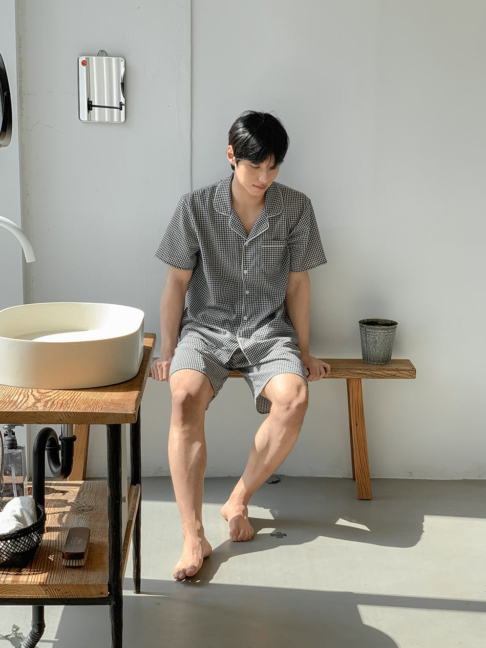 【買2套減$20💞】Juuneedu Sio Gingham Check Couple Short Sleeves Pajamas Set (3色) 短袖睡衣套裝