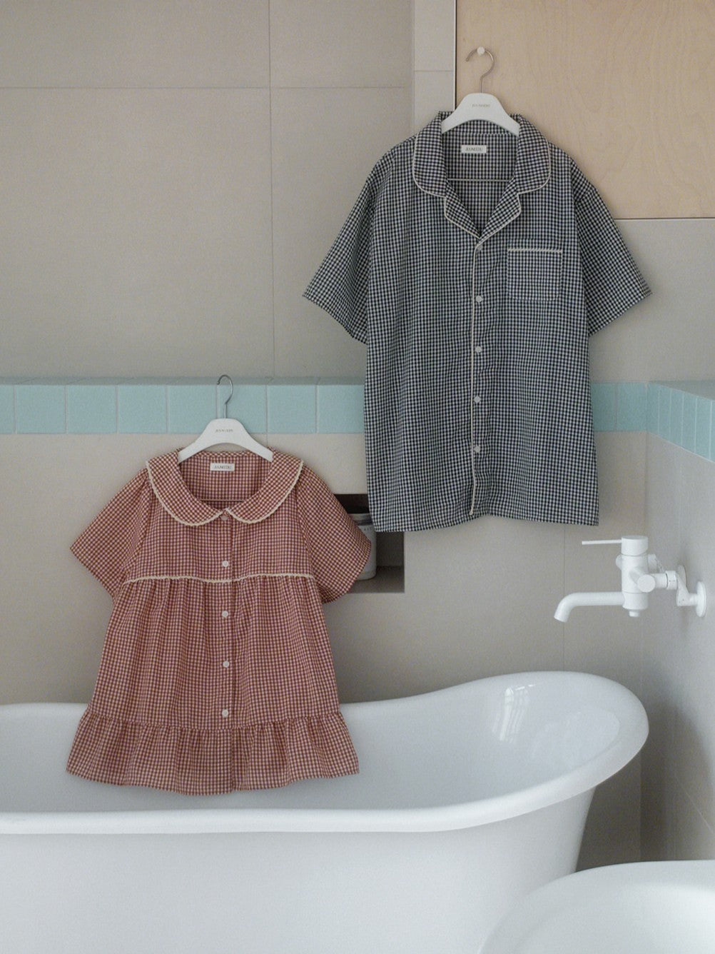 【買2套減$20💞】Juuneedu Sio Gingham Check Couple Short Sleeves Pajamas Set (3色) 短袖睡衣套裝