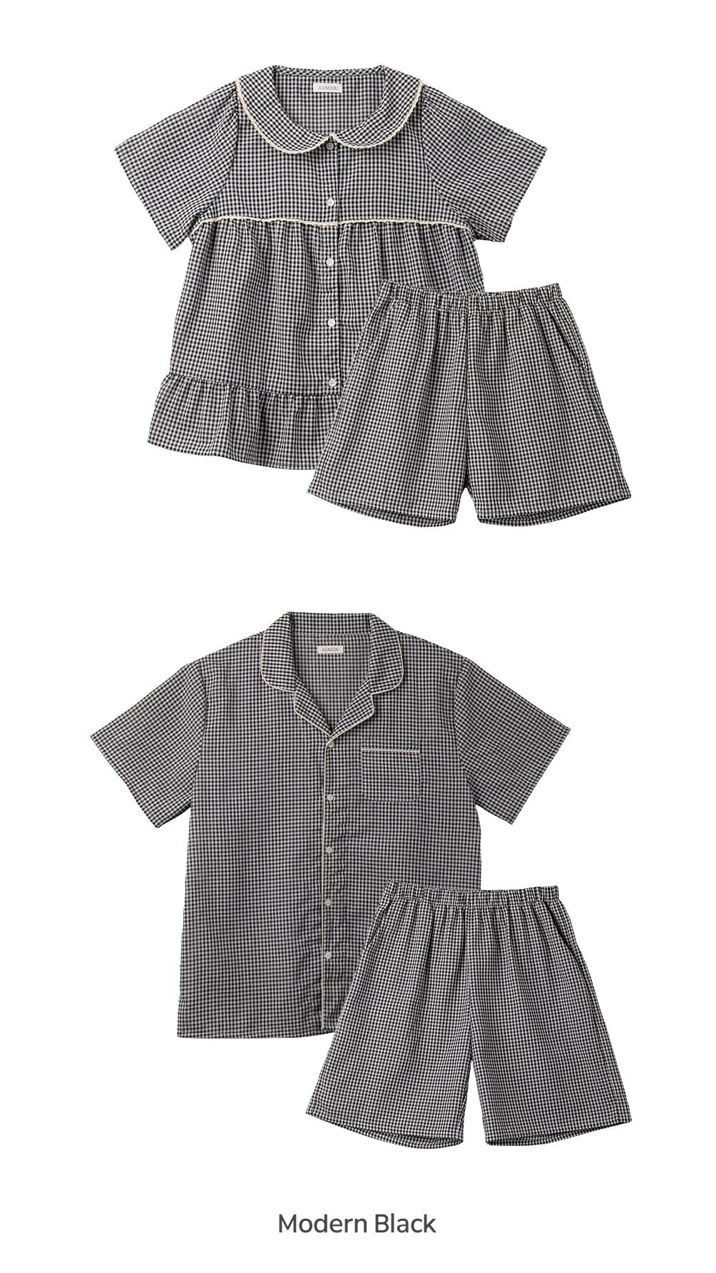 【買2套減$20💞】Juuneedu Sio Gingham Check Couple Short Sleeves Pajamas Set (3色) 短袖睡衣套裝