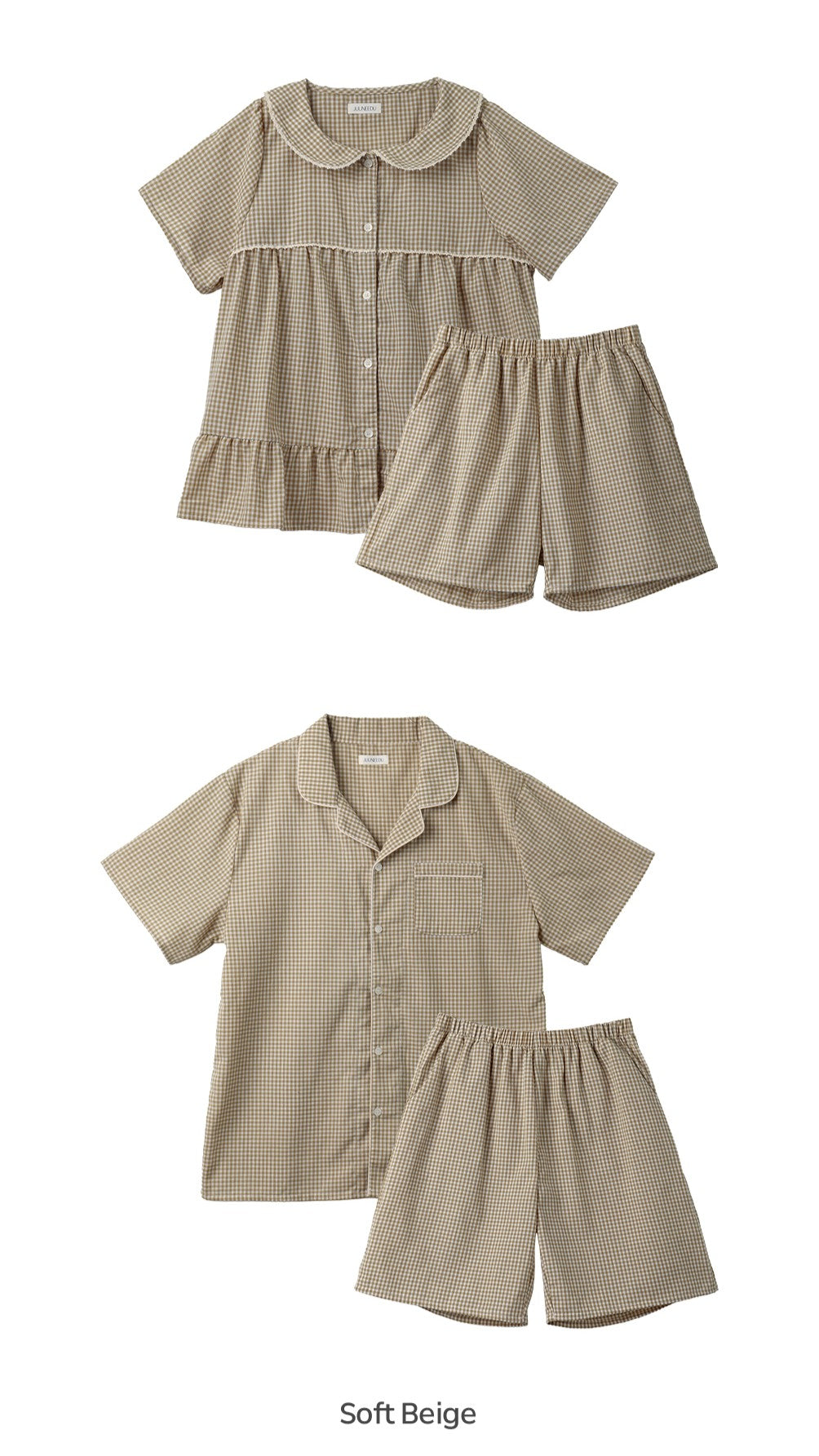 【買2套減$20💞】Juuneedu Sio Gingham Check Couple Short Sleeves Pajamas Set (3色) 短袖睡衣套裝
