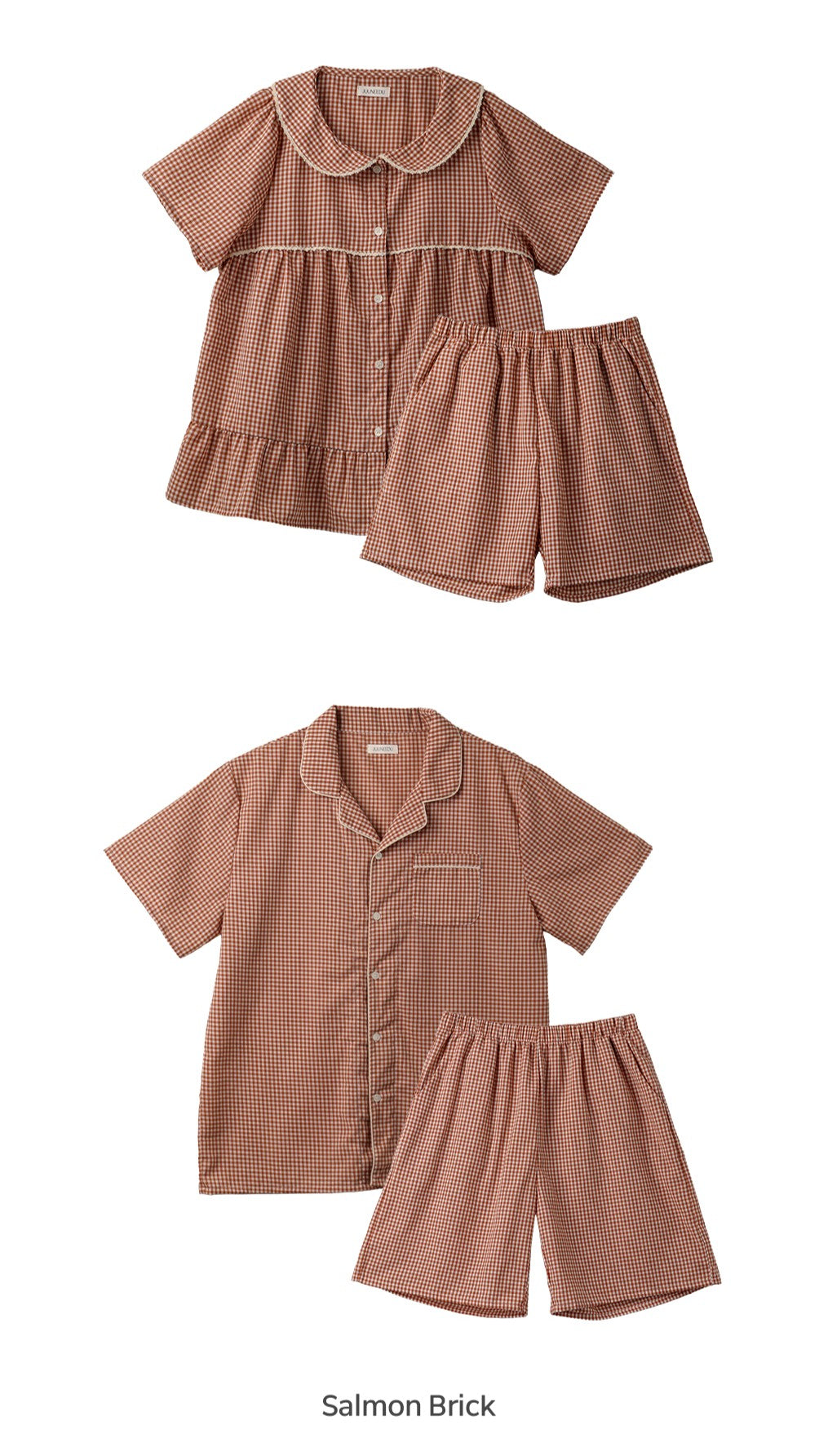【買2套減$20💞】Juuneedu Sio Gingham Check Couple Short Sleeves Pajamas Set (3色) 短袖睡衣套裝