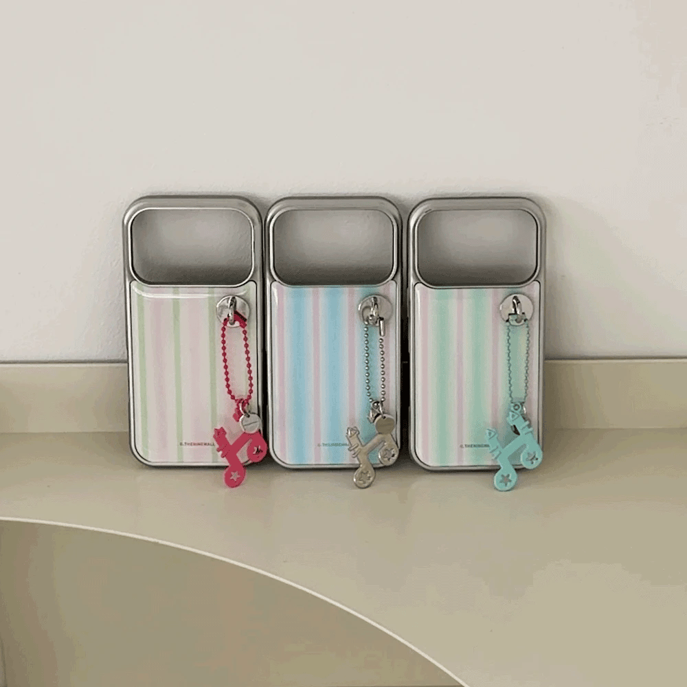 【Set】Spring Gradation Stripe (Silver Bumper Case)+圓形扣+鎖匙扣
