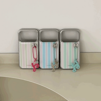【Set】Spring Gradation Stripe (Silver Bumper Case)+圓形扣+鎖匙扣
