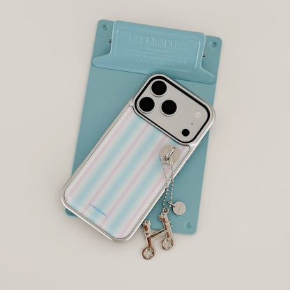 【Set】Spring Gradation Stripe (Silver Bumper Case)+圓形扣+鎖匙扣