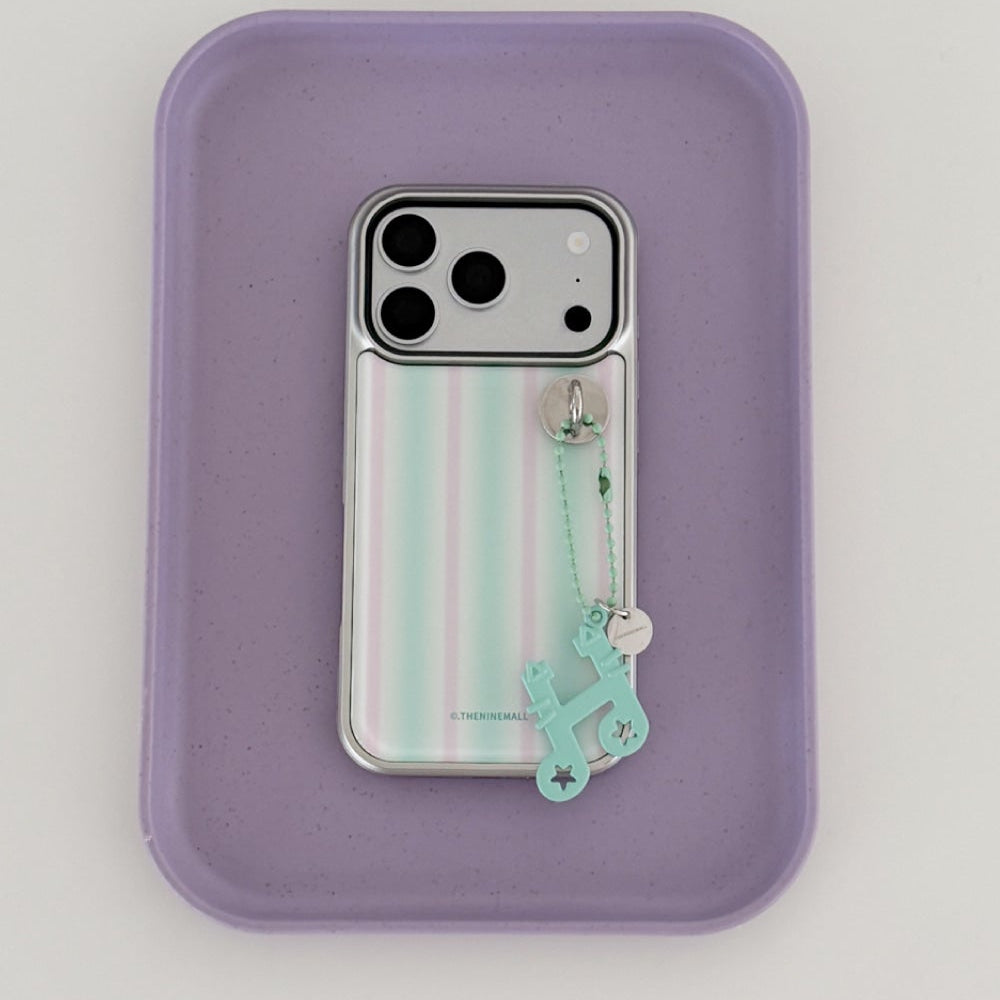 【Set】Spring Gradation Stripe (Silver Bumper Case)+圓形扣+鎖匙扣
