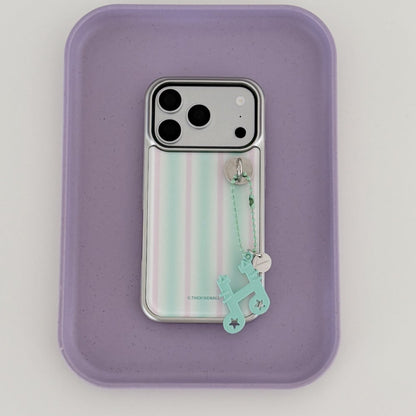 【Set】Spring Gradation Stripe (Silver Bumper Case)+圓形扣+鎖匙扣
