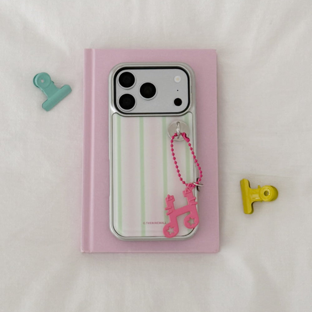 【Set】Spring Gradation Stripe (Silver Bumper Case)+圓形扣+鎖匙扣