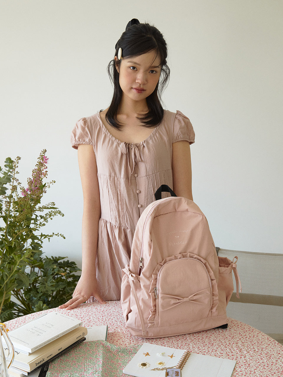 Ovuni Ruffle ribbon backpack_pink