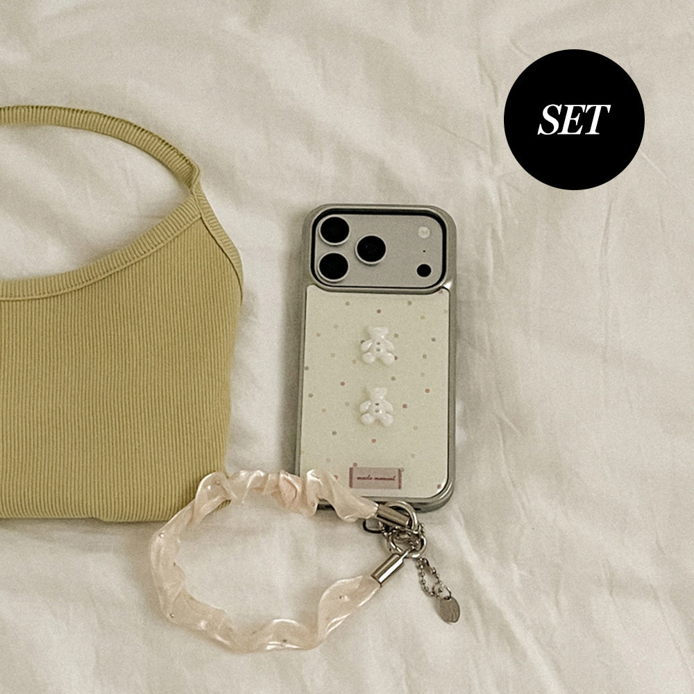 【Set】Sugar Confetti Button (Mirror Bumper Case)+ Pure Silk手機繩