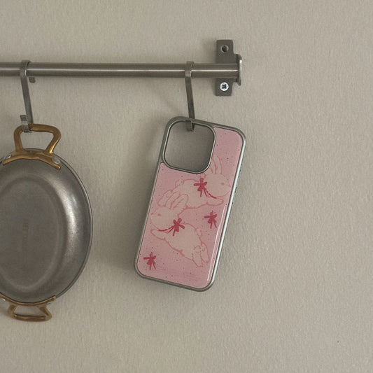 Fuzzy Ribbon Bunny Phone Case (Silver bumper case)