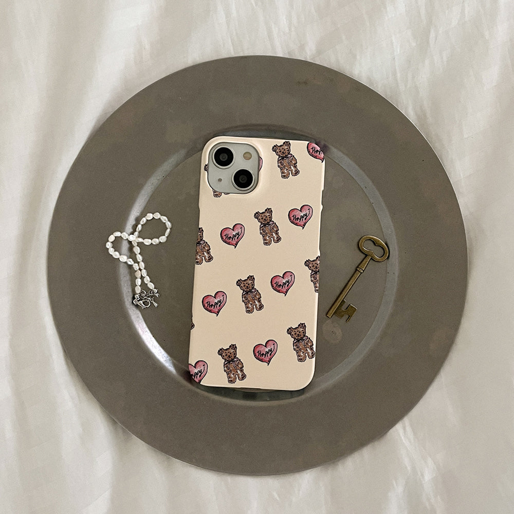 Heart Teddy Pattern Phone Case (Hard 普通硬殼) (2色)