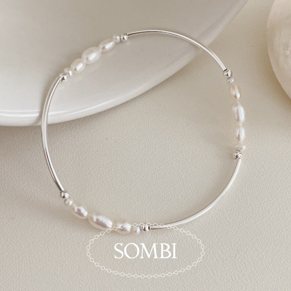 [SOMBI/Silver925] Salt Pipe Freshwater Pearl Bracelet (2 sizes)