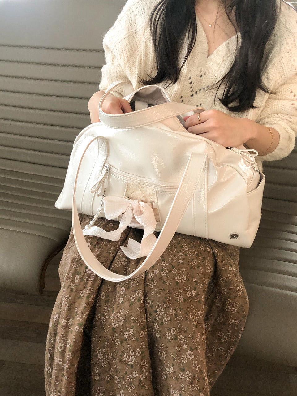 Ovuni Daily ribbon gym bag_cream