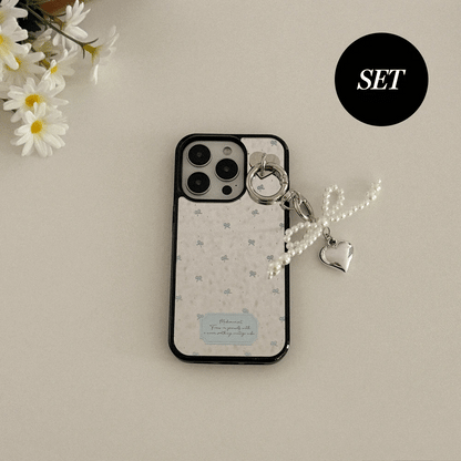 【Set】Small Ribbon Pattern (Mirror Bumper Case)+Tag Holder+Keyring