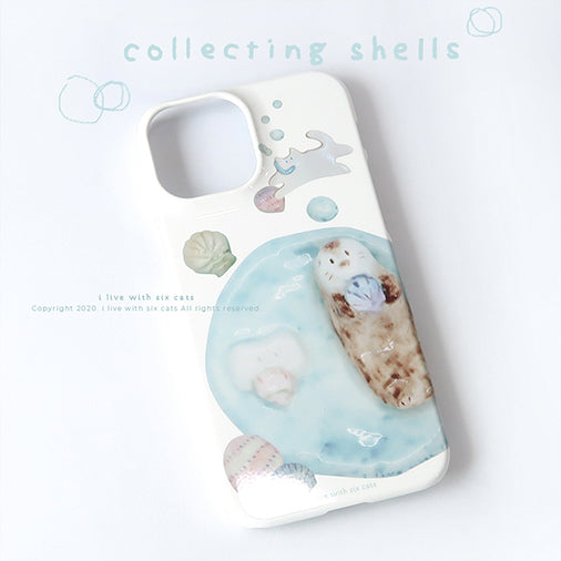 I live with six cats Collecting Shells Phone Case (Glossy Hard 光面硬殼)