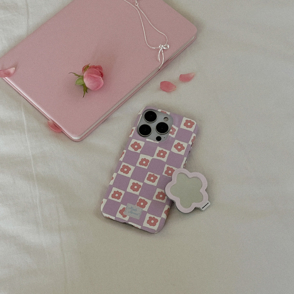 Floral Check Phone Case (Hard/Card Storage/Magsafe) (4色)