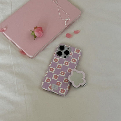 Floral Check Phone Case (Hard/Card Storage/Magsafe) (4色)