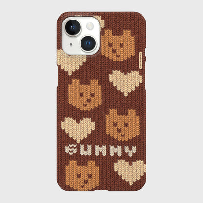 Brown Heart Knit Gummy Phone Case (Hard/Card Storage)