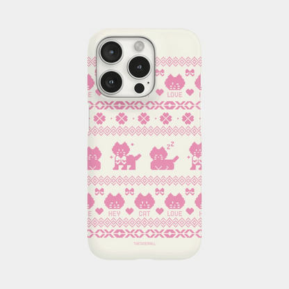 Hey Cat Knit Pattern Phone Case (Hard/Card Storage/Magsafe)