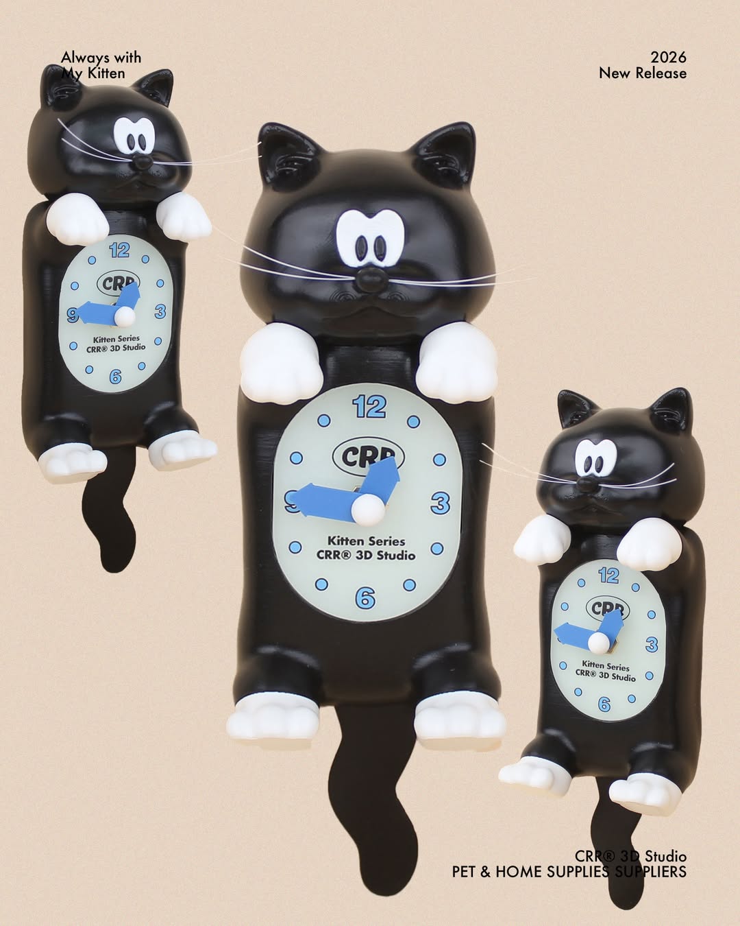 CRR Wagging Tail Wall Clock (黑貓/臘腸狗)