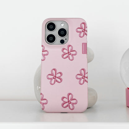 Pink Line Flower Pattern Phone Case (Hard/Card Storage) (2色)