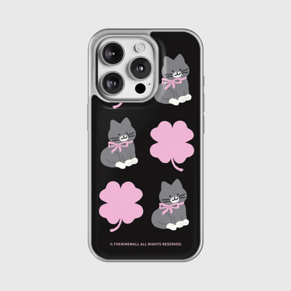 Clover Hey Cat Pattern Phone Case (Silver bumper)