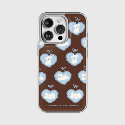 Vintage Ribbon Puppy Phone Case (Silver bumper)