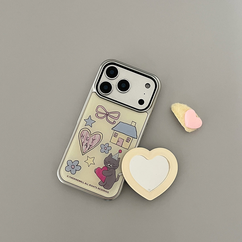 Hey Cat Little Home Phone Case (Silver bumper)