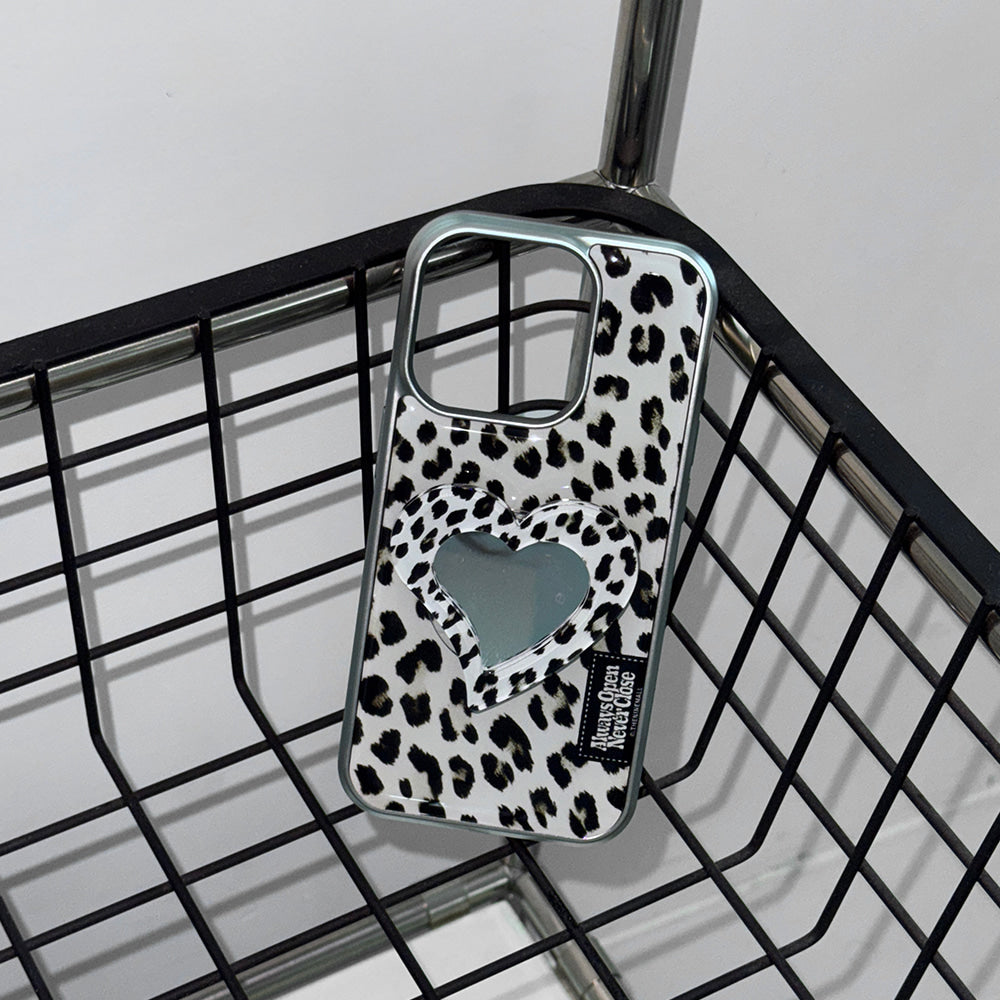 Fluffy Leopard Label Phone Case (Silver bumper)