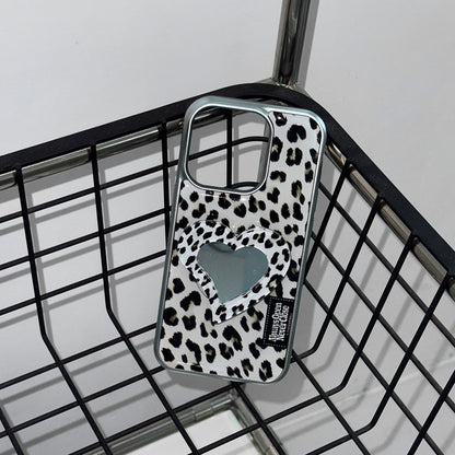 Fluffy Leopard Label Phone Case (Silver bumper)