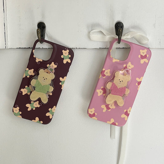 Pattern Knit Bear Keyring Phone Case (Hard/Card Storage)