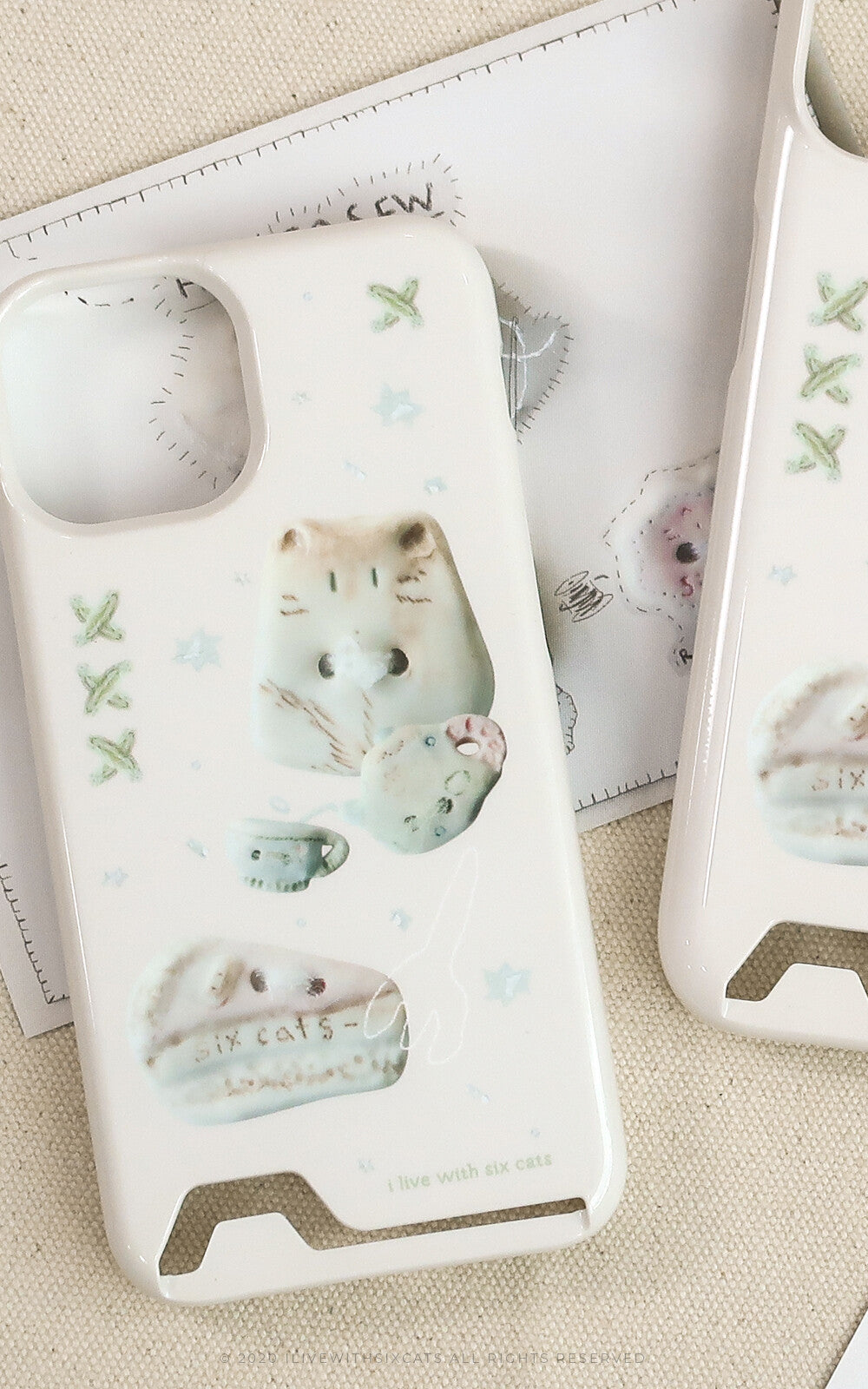 I live with six cats' night tea phone case (Card storage 插卡款)