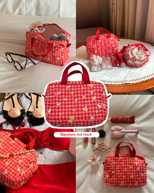 Jellyland Signature Pouch - Red check 手提化妝袋