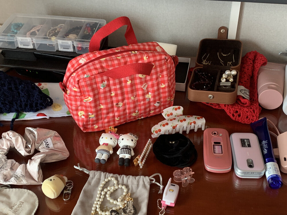 Jellyland Signature Pouch - Red check 手提化妝袋