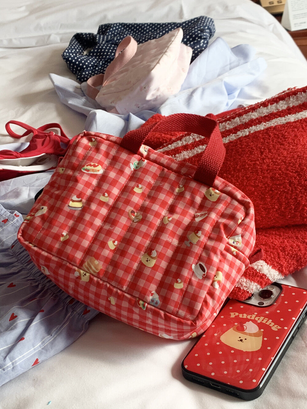 Jellyland Signature Pouch - Red check 手提化妝袋