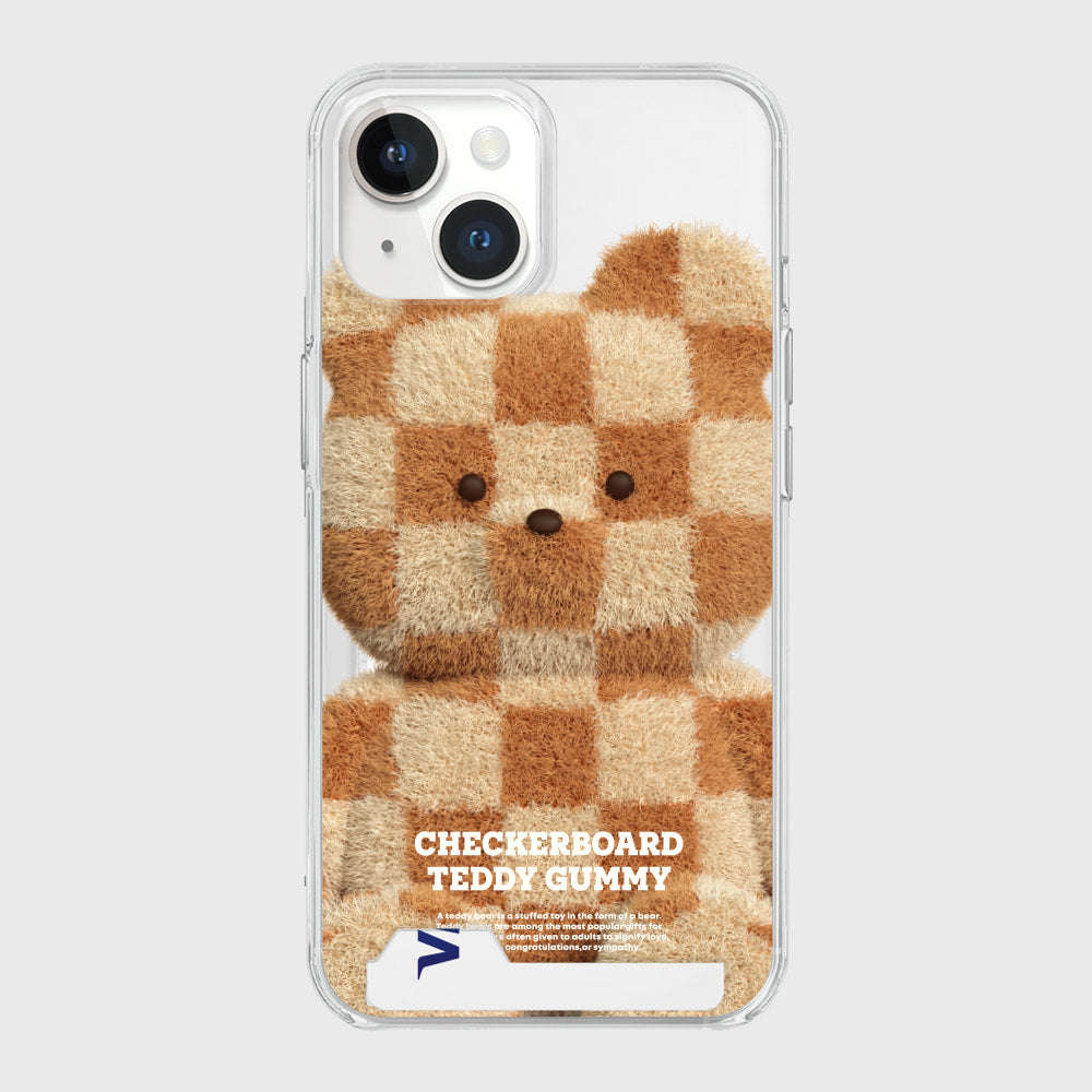 Big Checkerboard Teddy Phone Case (Clear/Tank Clear/Clear Card Storage)