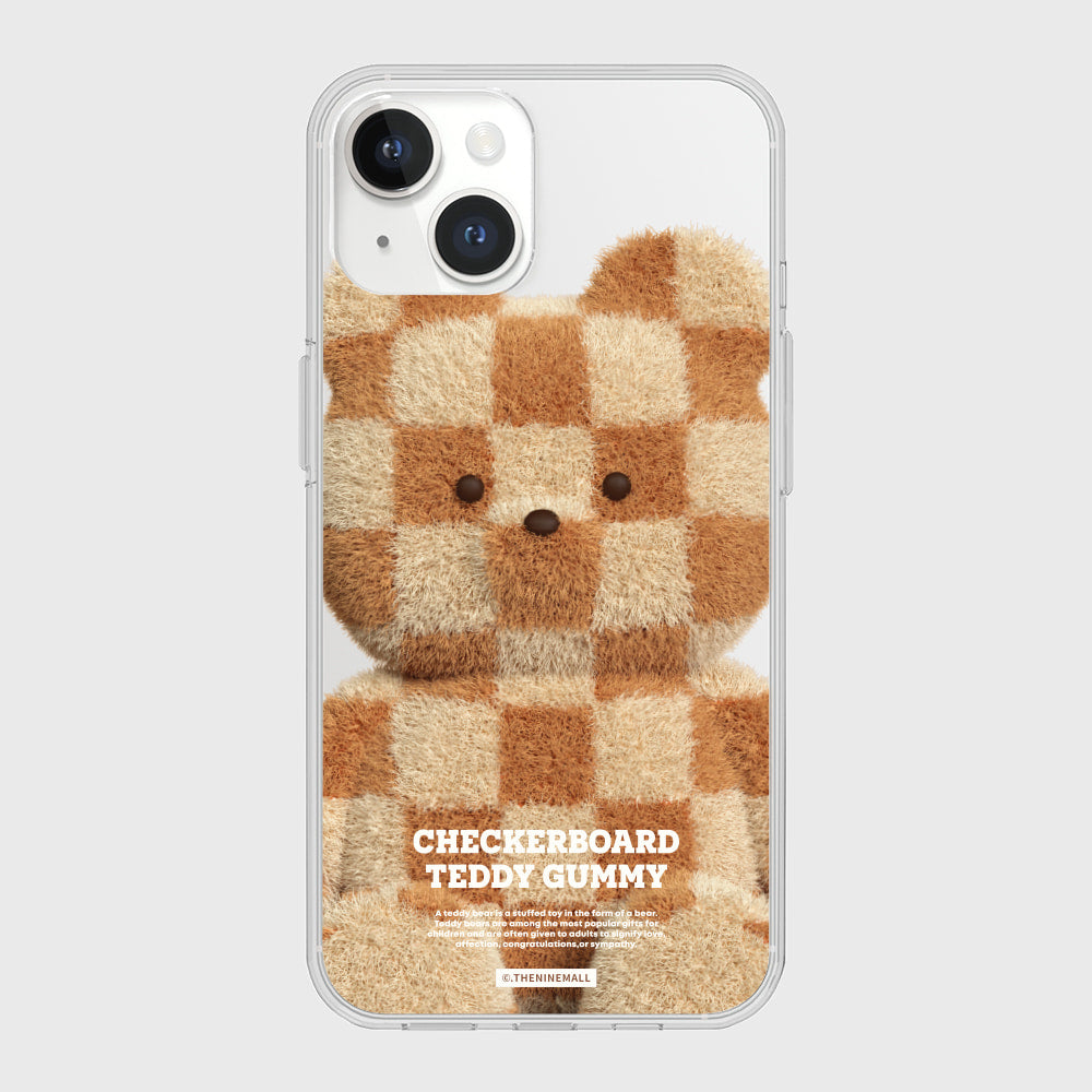 Big Checkerboard Teddy Phone Case (Clear/Tank Clear/Clear Card Storage)