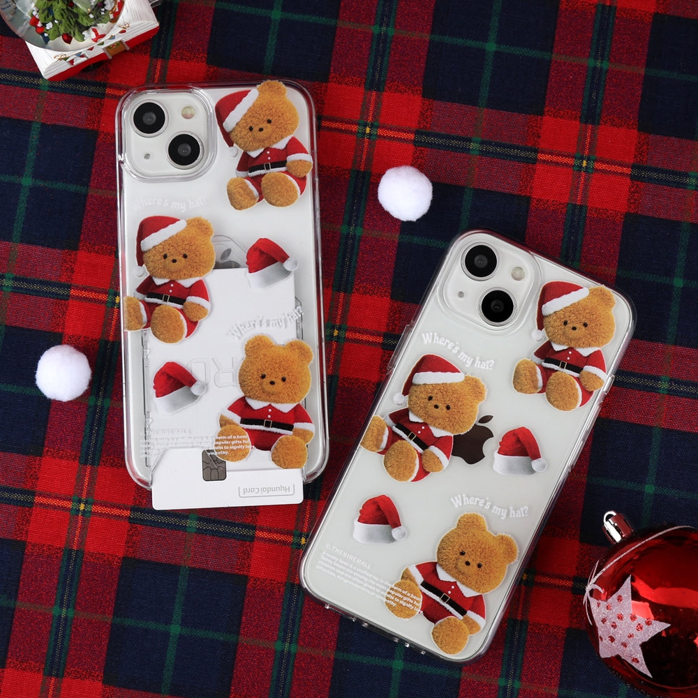 Pattern Santa Hat Gummy Phone Case (Clear/Tank Clear/Clear Card Storage)